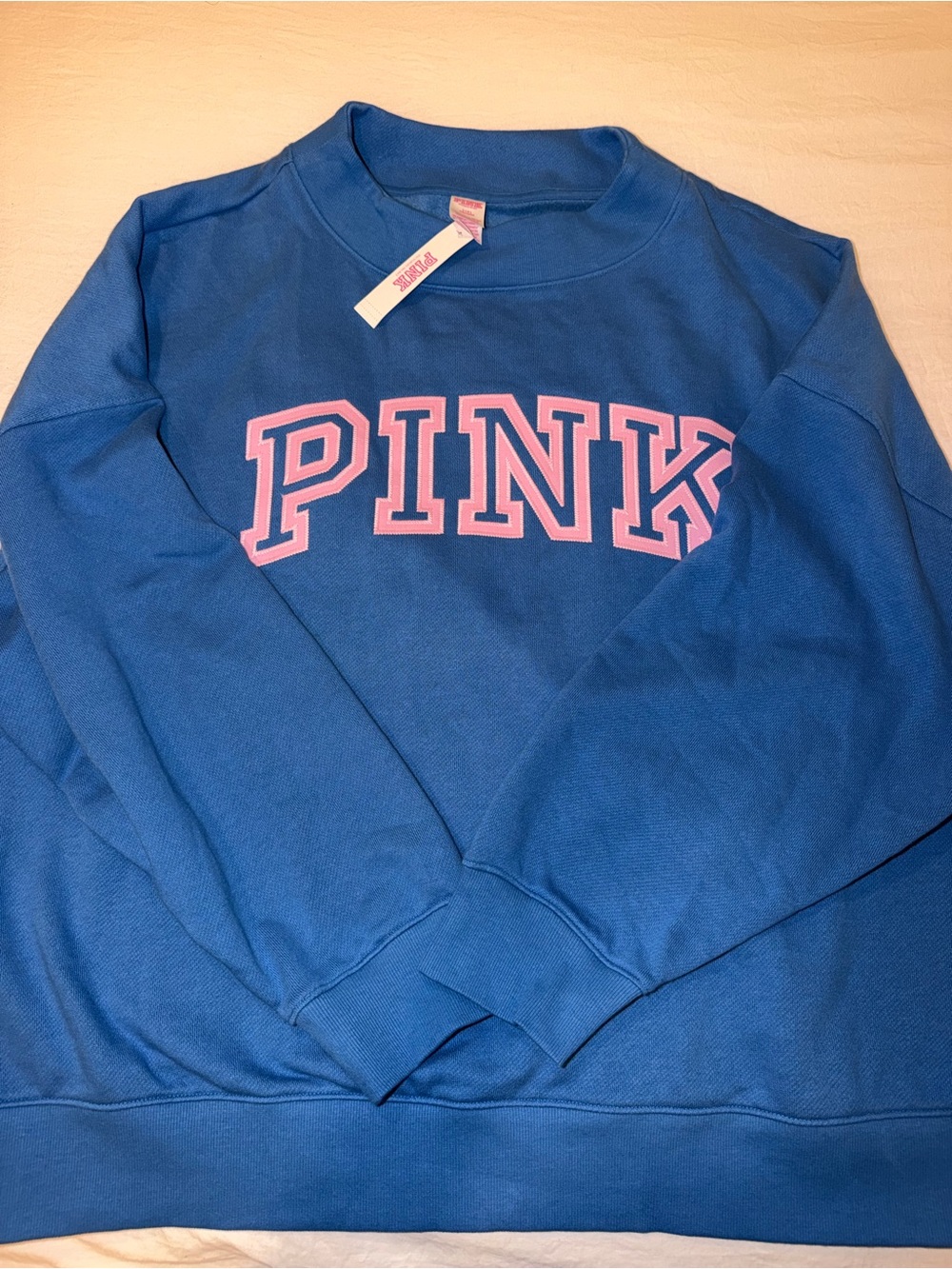 PINK Victoria's Secret Blue and Pink Mockneck Sweatshirt
